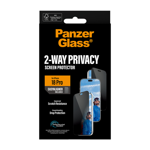PanzerGlass ® 2-Way Privacy Screen Protector iPhone 18 Pro | Ultra-Wide Fit w. EasyAligner Doorzichtige schermbeschermer 1 stuk(s)