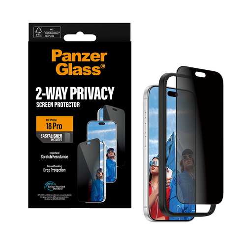 PanzerGlass ® 2-Way Privacy Screen Protector iPhone 18 Pro | Ultra-Wide Fit w. EasyAligner Doorzichtige schermbeschermer 1 stuk(s)
