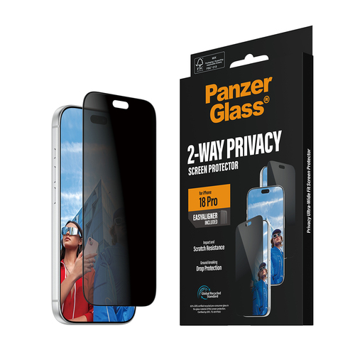 PanzerGlass ® 2-Way Privacy Screen Protector iPhone 18 Pro | Ultra-Wide Fit w. EasyAligner Doorzichtige schermbeschermer 1 stuk(s)