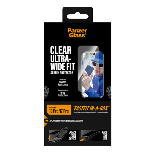PanzerGlass ® Screen Protector iPhone 18 Pro | 17 Pro | Ultra-Wide Fit w. FASTFIT IN-A-BOX Doorzichtige schermbeschermer 1 stuk(s)