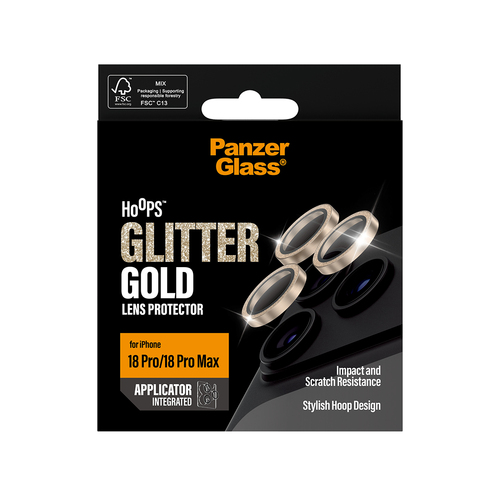 PanzerGlass ® Hoops® Camera Lens Protector Glitter Gold iPhone 18 Pro | 18 Pro Max Doorzichtige schermbeschermer 1 stuk(s)