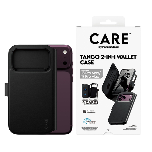 PanzerGlass CARE™ by ® Tango 2-in-1 Wallet Case Black w. MagSafe iPhone 18 Pro Max | 17 Pro Max mobiele telefoon behuizingen Hoes Zwart
