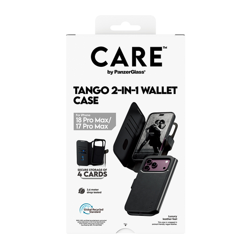 PanzerGlass CARE™ by ® Tango 2-in-1 Wallet Case Black w. MagSafe iPhone 18 Pro Max | 17 Pro Max mobiele telefoon behuizingen Hoes Zwart