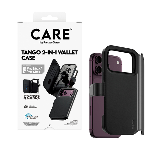 PanzerGlass CARE™ by ® Tango 2-in-1 Wallet Case Black w. MagSafe iPhone 18 Pro Max | 17 Pro Max mobiele telefoon behuizingen Hoes Zwart