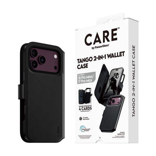 PanzerGlass CARE™ by ® Tango 2-in-1 Wallet Case Black w. MagSafe iPhone 18 Pro Max | 17 Pro Max mobiele telefoon behuizingen Hoes Zwart