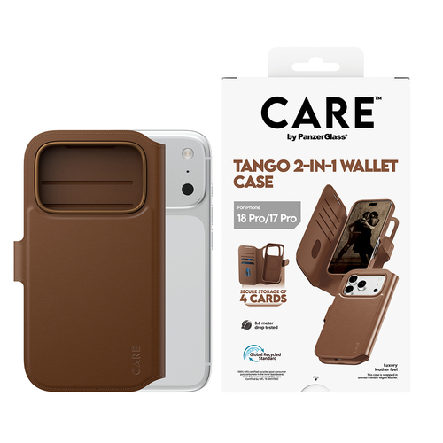 PanzerGlass CARE™ by ® Tango 2-in-1 Wallet Case Brown w. MagSafe iPhone 18 Pro | 17 Pro mobiele telefoon behuizingen Hoes Bruin