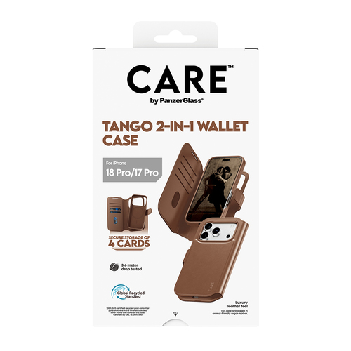 PanzerGlass CARE™ by ® Tango 2-in-1 Wallet Case Brown w. MagSafe iPhone 18 Pro | 17 Pro mobiele telefoon behuizingen Hoes Bruin