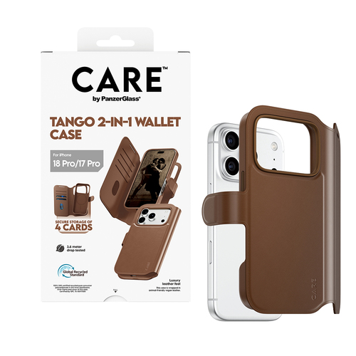 PanzerGlass CARE™ by ® Tango 2-in-1 Wallet Case Brown w. MagSafe iPhone 18 Pro | 17 Pro mobiele telefoon behuizingen Hoes Bruin