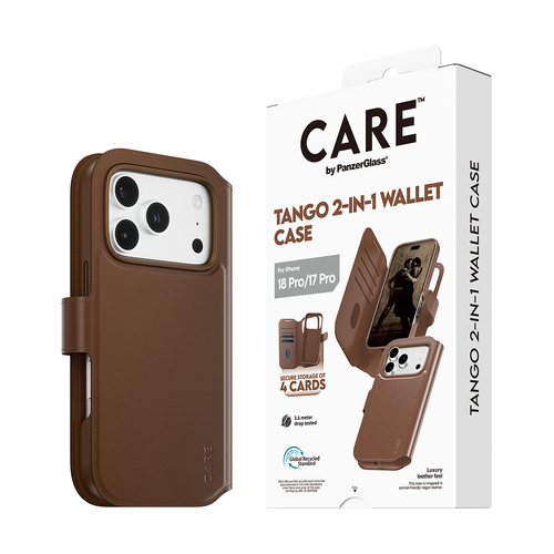 PanzerGlass CARE™ by ® Tango 2-in-1 Wallet Case Brown w. MagSafe iPhone 18 Pro | 17 Pro mobiele telefoon behuizingen Hoes Bruin
