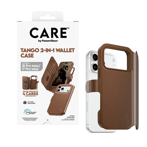 PanzerGlass CARE™ by ® Tango 2-in-1 Wallet Case Brown w. MagSafe iPhone 18 Pro Max | 17 Pro Max mobiele telefoon behuizingen Hoes Bruin