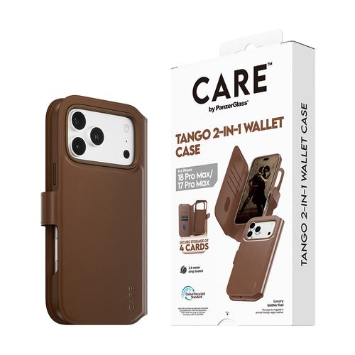 PanzerGlass CARE™ by ® Tango 2-in-1 Wallet Case Brown w. MagSafe iPhone 18 Pro Max | 17 Pro Max mobiele telefoon behuizingen Hoes Bruin