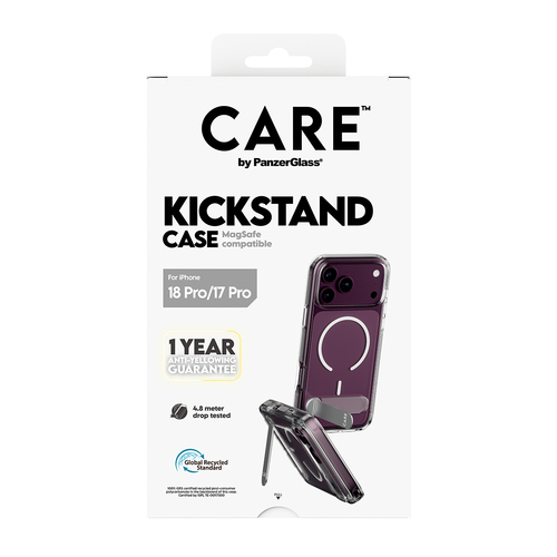 PanzerGlass CARE™ by ® Kickstand Case Transparent w. White MagSafe iPhone 18 Pro | 17 Pro mobiele telefoon behuizingen Hoes Transparant