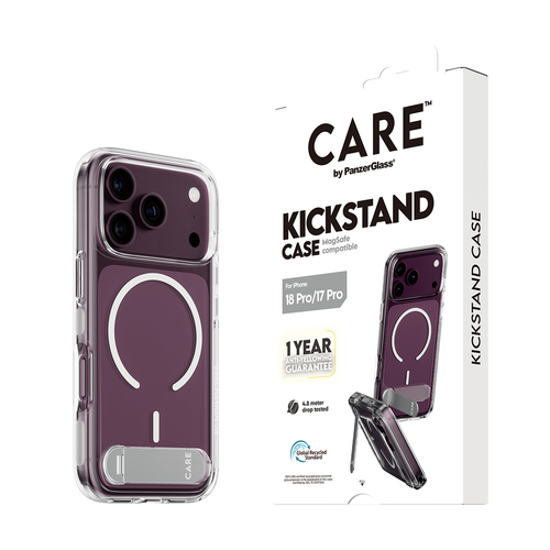 PanzerGlass CARE™ by ® Kickstand Case Transparent w. White MagSafe iPhone 18 Pro | 17 Pro mobiele telefoon behuizingen Hoes Transparant