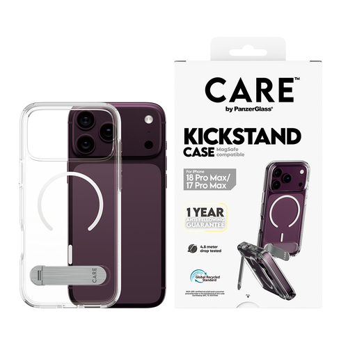 PanzerGlass CARE™ by ® Kickstand Case Transparent w. White MagSafe iPhone 18 Pro Max | 17 Pro Max mobiele telefoon behuizingen Hoes Transparant