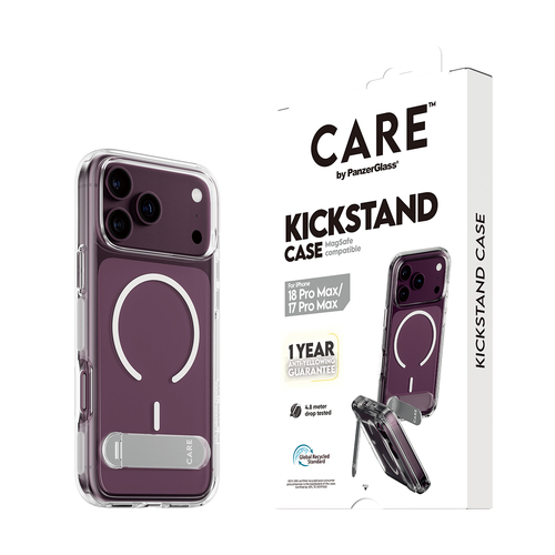 PanzerGlass CARE™ by ® Kickstand Case Transparent w. White MagSafe iPhone 18 Pro Max | 17 Pro Max mobiele telefoon behuizingen Hoes Transparant