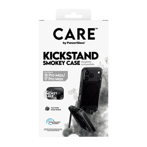 PanzerGlass CARE™ by ® Kickstand Case Smokey w. Black MagSafe iPhone 18 Pro Max | 17 Pro Max mobiele telefoon behuizingen Hoes Zwart