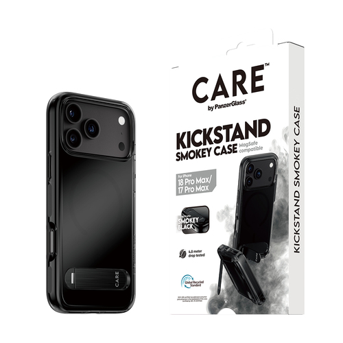 PanzerGlass CARE™ by ® Kickstand Case Smokey w. Black MagSafe iPhone 18 Pro Max | 17 Pro Max mobiele telefoon behuizingen Hoes Zwart