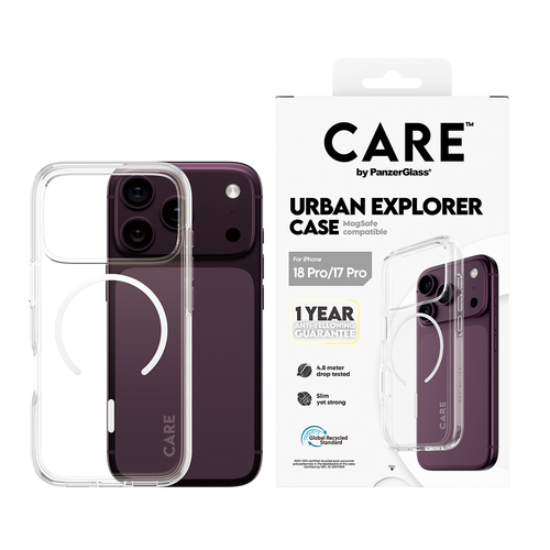 PanzerGlass CARE™ by ® Urban Explorer Case Transparent w. White MagSafe iPhone 18 Pro | 17 Pro mobiele telefoon behuizingen Hoes Transparant