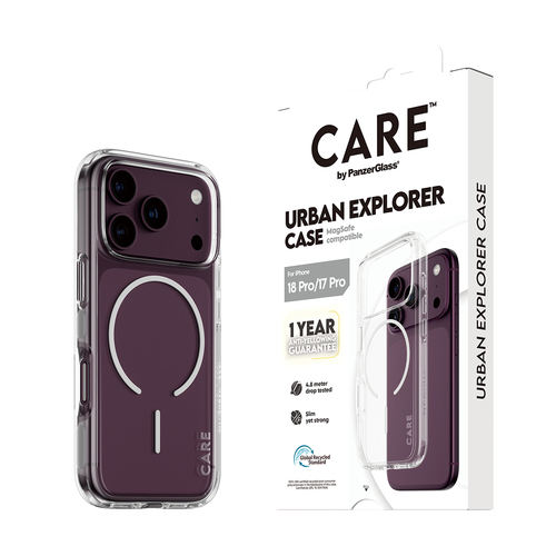 PanzerGlass CARE™ by ® Urban Explorer Case Transparent w. White MagSafe iPhone 18 Pro | 17 Pro mobiele telefoon behuizingen Hoes Transparant