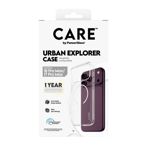PanzerGlass CARE™ by ® Urban Explorer Case Transparent w. White Magsafe iPhone 18 Pro Max | 17 Pro Max mobiele telefoon behuizingen Hoes Transparant