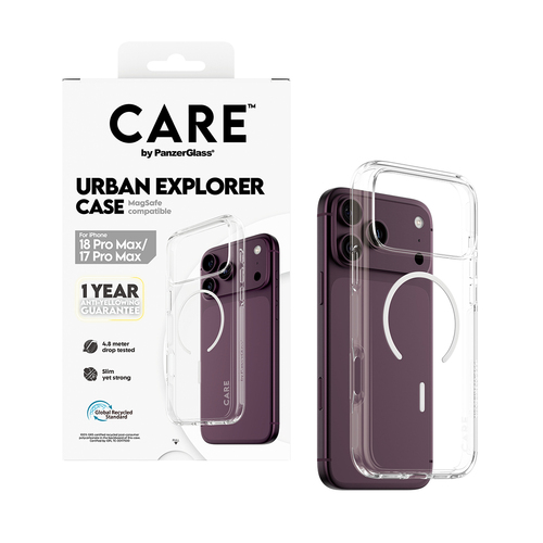 PanzerGlass CARE™ by ® Urban Explorer Case Transparent w. White Magsafe iPhone 18 Pro Max | 17 Pro Max mobiele telefoon behuizingen Hoes Transparant