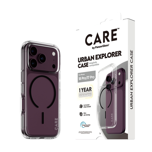PanzerGlass CARE™ by ® Urban Explorer Case Transparent w. Black MagSafe iPhone 18 Pro | 17 Pro mobiele telefoon behuizingen Hoes Transparant
