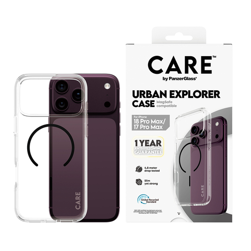 PanzerGlass CARE™ by ® Urban Explorer Case Transparent w. Black MagSafe iPhone 18 Pro Max | 17 Pro Max mobiele telefoon behuizingen Hoes Transparant