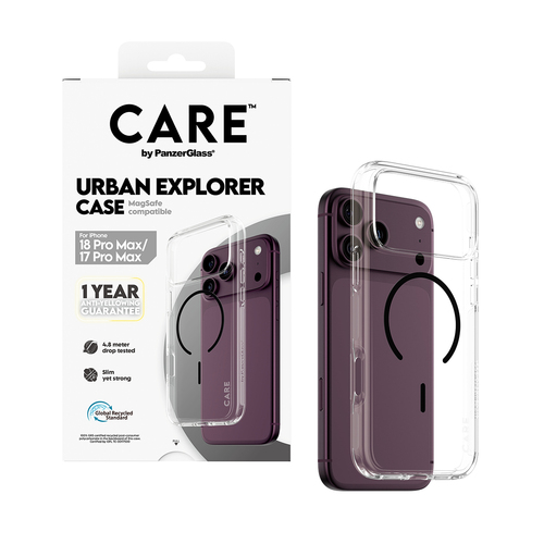 PanzerGlass CARE™ by ® Urban Explorer Case Transparent w. Black MagSafe iPhone 18 Pro Max | 17 Pro Max mobiele telefoon behuizingen Hoes Transparant