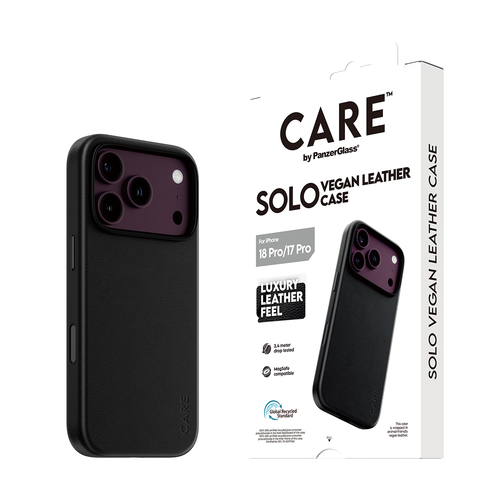 PanzerGlass CARE™ by ® Solo Vegan Leather Case Black w. MagSafe iPhone 18 Pro | 17 Pro mobiele telefoon behuizingen Hoes Zwart