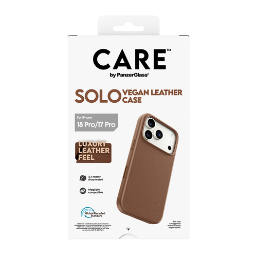 PanzerGlass CARE™ by ® Solo Vegan Leather Case Brown w. MagSafe iPhone 18 Pro | 17 Pro mobiele telefoon behuizingen Hoes Bruin