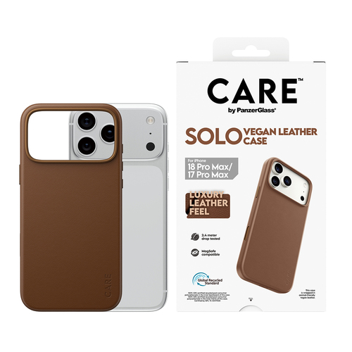 PanzerGlass CARE™ by ® Solo Vegan Leather Case Brown w. MagSafe iPhone 18 Pro Max | 17 Pro Max mobiele telefoon behuizingen Hoes Bruin