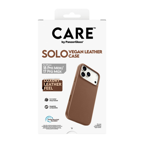 PanzerGlass CARE™ by ® Solo Vegan Leather Case Brown w. MagSafe iPhone 18 Pro Max | 17 Pro Max mobiele telefoon behuizingen Hoes Bruin