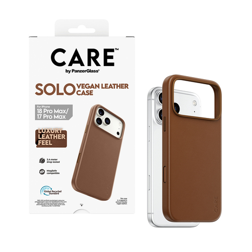 PanzerGlass CARE™ by ® Solo Vegan Leather Case Brown w. MagSafe iPhone 18 Pro Max | 17 Pro Max mobiele telefoon behuizingen Hoes Bruin