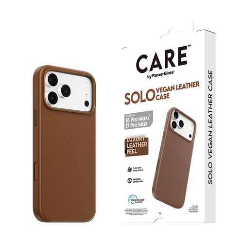 PanzerGlass CARE™ by ® Solo Vegan Leather Case Brown w. MagSafe iPhone 18 Pro Max | 17 Pro Max mobiele telefoon behuizingen Hoes Bruin