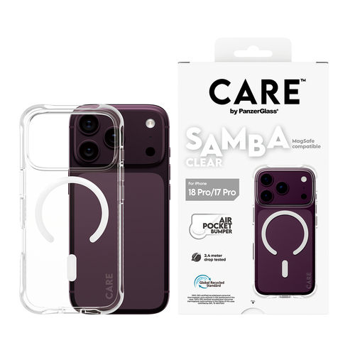 PanzerGlass CARE™ by ® Samba Case Transparent w. White MagSafe iPhone 18 Pro | 17 Pro mobiele telefoon behuizingen Hoes Transparant
