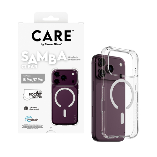 PanzerGlass CARE™ by ® Samba Case Transparent w. White MagSafe iPhone 18 Pro | 17 Pro mobiele telefoon behuizingen Hoes Transparant