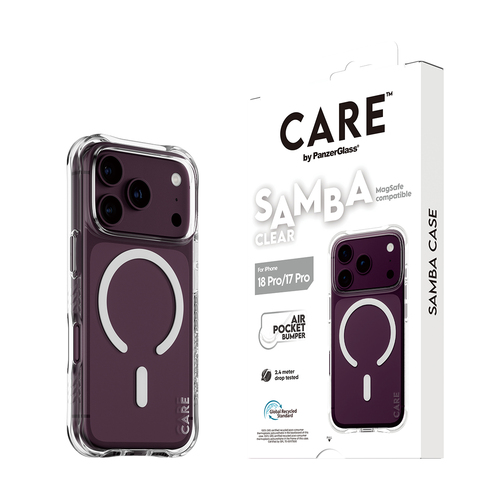 PanzerGlass CARE™ by ® Samba Case Transparent w. White MagSafe iPhone 18 Pro | 17 Pro mobiele telefoon behuizingen Hoes Transparant
