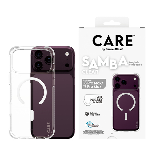 PanzerGlass CARE™ by ® Samba Case Transparent w. White MagSafe iPhone 18 Pro Max | 17 Pro Max mobiele telefoon behuizingen Hoes Transparant
