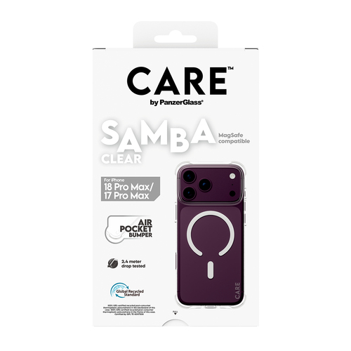 PanzerGlass CARE™ by ® Samba Case Transparent w. White MagSafe iPhone 18 Pro Max | 17 Pro Max mobiele telefoon behuizingen Hoes Transparant
