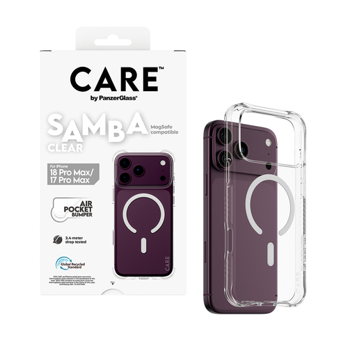 PanzerGlass CARE™ by ® Samba Case Transparent w. White MagSafe iPhone 18 Pro Max | 17 Pro Max mobiele telefoon behuizingen Hoes Transparant