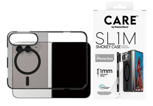 PanzerGlass CARE™ by ® SL1M Case Smokey w. Black MagSafe iPhone Duo mobiele telefoon behuizingen Hoes Zwart