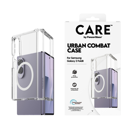 PanzerGlass CARE™ by ® Urban Combat Case Transparent w. White Qi Samsung Fold8 mobiele telefoon behuizingen Hoes Transparant