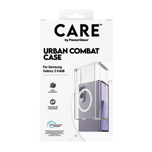 PanzerGlass CARE™ by ® Urban Combat Case Transparent w. White Qi Samsung Fold8 mobiele telefoon behuizingen Hoes Transparant