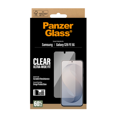 PanzerGlass ® Screen Protector Samsung Galaxy S26 FE 5G | Ultra-Wide Fit w. EasyAligner Doorzichtige schermbeschermer 1 stuk(s)