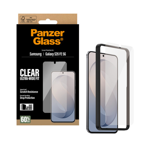 PanzerGlass ® Screen Protector Samsung Galaxy S26 FE 5G | Ultra-Wide Fit w. EasyAligner Doorzichtige schermbeschermer 1 stuk(s)