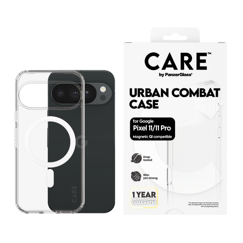PanzerGlass CARE™ by ® Urban Combat Case Transparent w. White Qi Google Pixel 11 mobiele telefoon behuizingen Hoes Transparant
