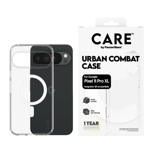 PanzerGlass CARE™ by ® Urban Combat Case Transparent w. White Qi Google Pixel 11 Pro XL mobiele telefoon behuizingen Hoes Transparant