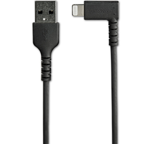 StarTech.com Premium USB-A naar Lightning Kabel 2m Zwart - Robuuste 90° haakse USB Type A naar Lightning Charge & Sync Oplaadkabel met Aramide Vezels - Apple MFi Gecertificeerd - iPhone