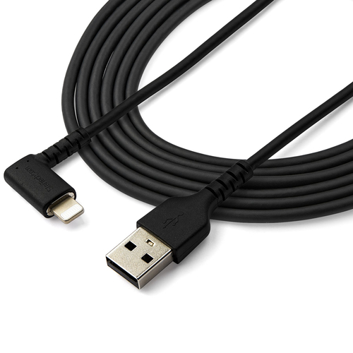 StarTech.com Premium USB-A naar Lightning Kabel 2m Zwart - Robuuste 90° haakse USB Type A naar Lightning Charge & Sync Oplaadkabel met Aramide Vezels - Apple MFi Gecertificeerd - iPhone