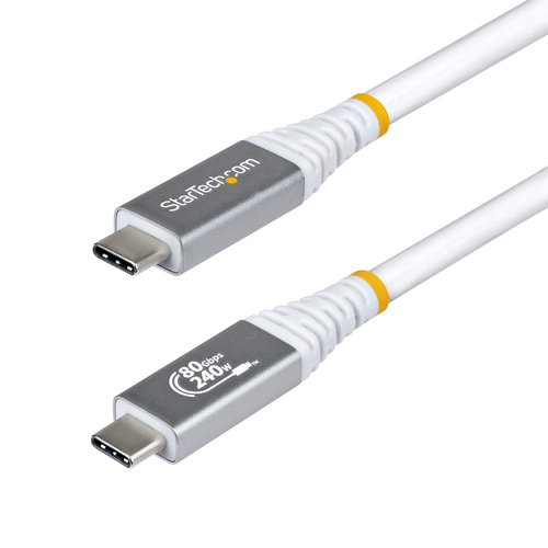 StarTech.com 1,5m USB4 Kabel, 80Gbps, USB-IF Gecertificeerde USB-C Kabel, 240W PD, 8K 120Hz/4K 240Hz, DP2.1, DP80, Thunderbolt 4 Compatibel, USB Type-C Kabel, Wit